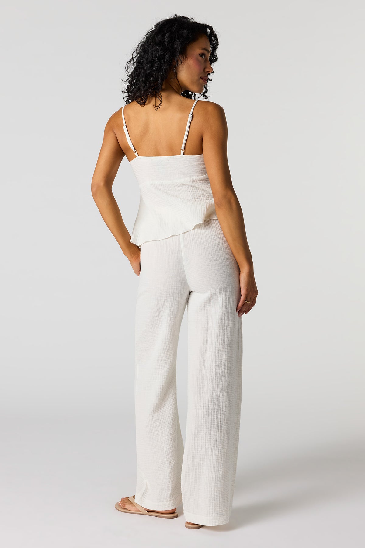 Alt View 3. Gauze Wide Leg Pant - White