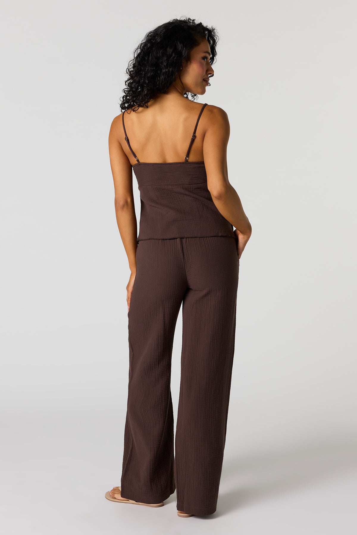 Alt View 3. Gauze Wide Leg Pant - Brown