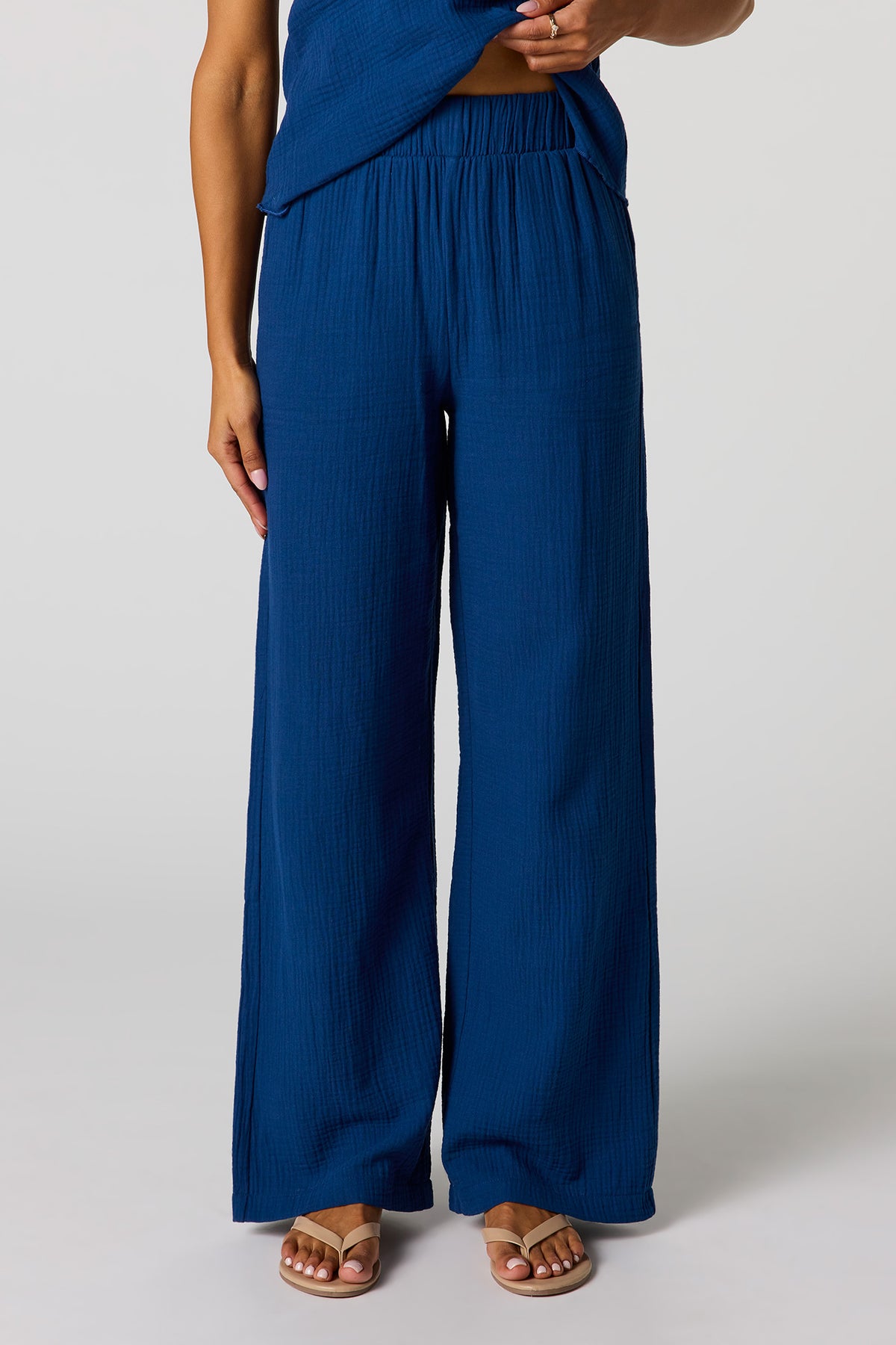 Alt View 2. Gauze Wide Leg Pant - Dark Blue