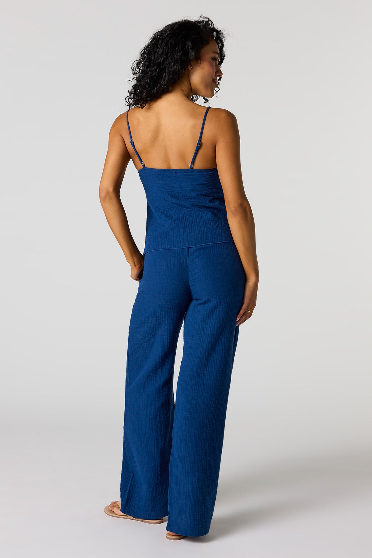 Alt View 3. Gauze Wide Leg Pant - Dark Blue