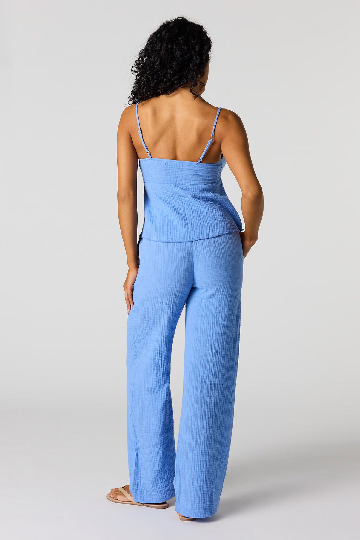Alt View 3. Gauze Wide Leg Pant - Light Blue