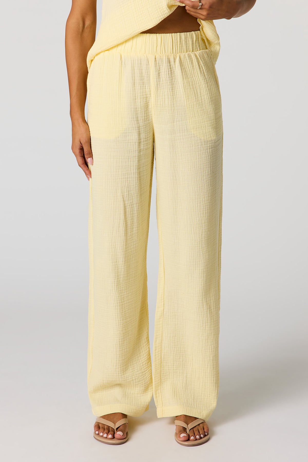 Alt View 2. Gauze Wide Leg Pant - Yellow