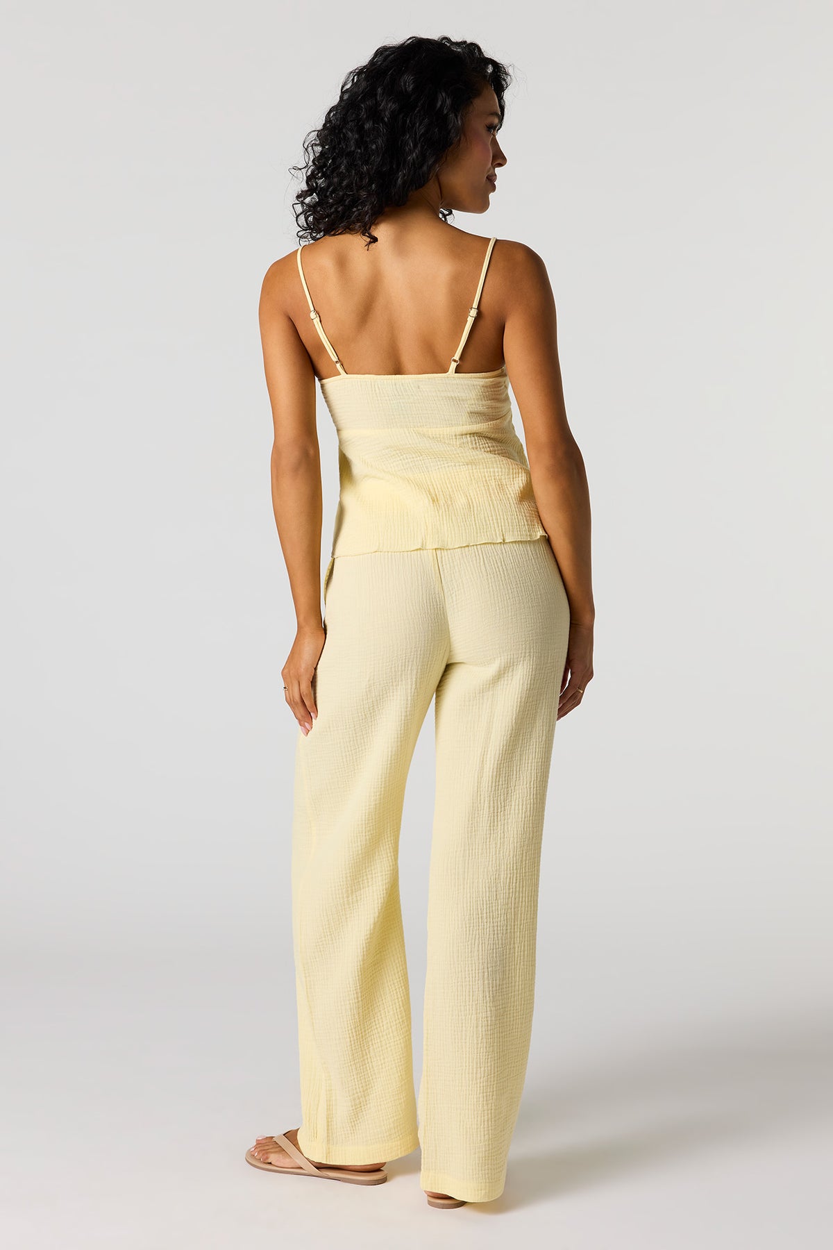Alt View 3. Gauze Wide Leg Pant - Yellow