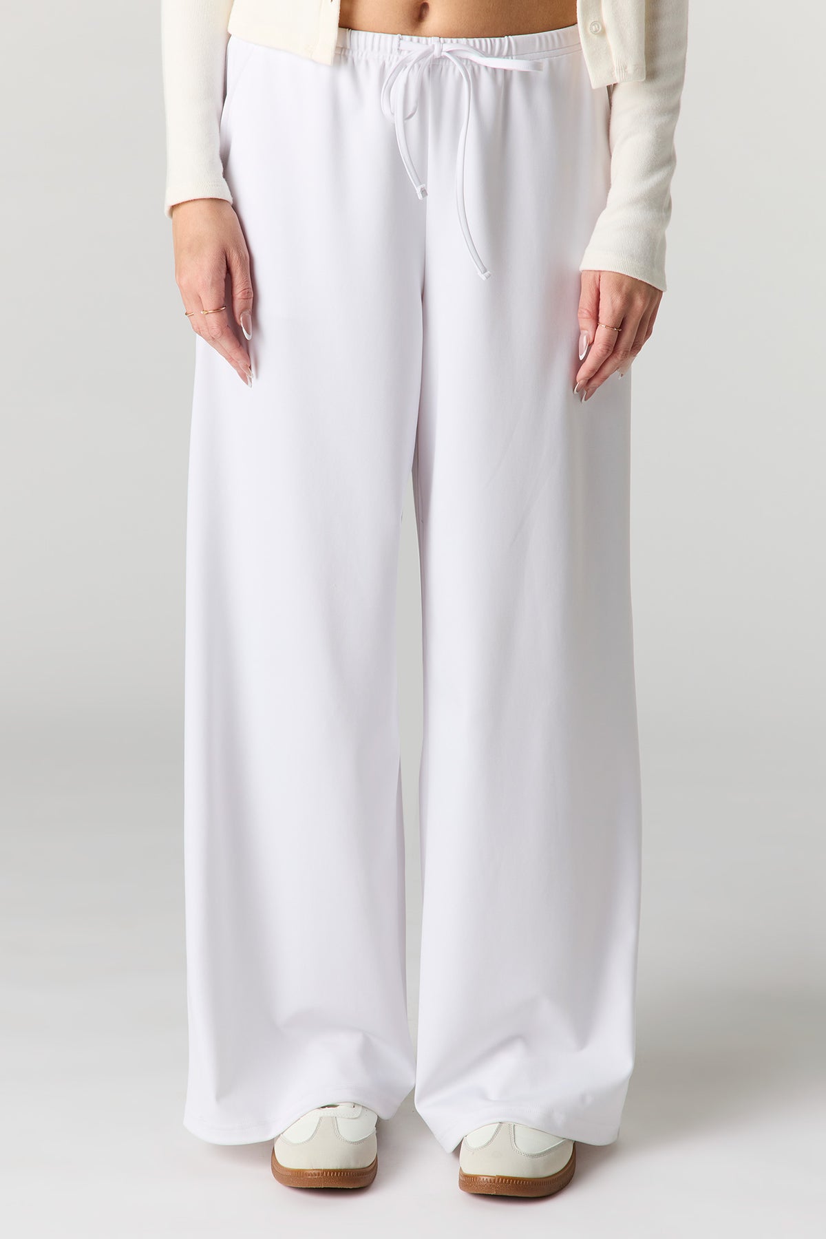 Alt View 2. Drawstring Wide Leg Dress Pant - White