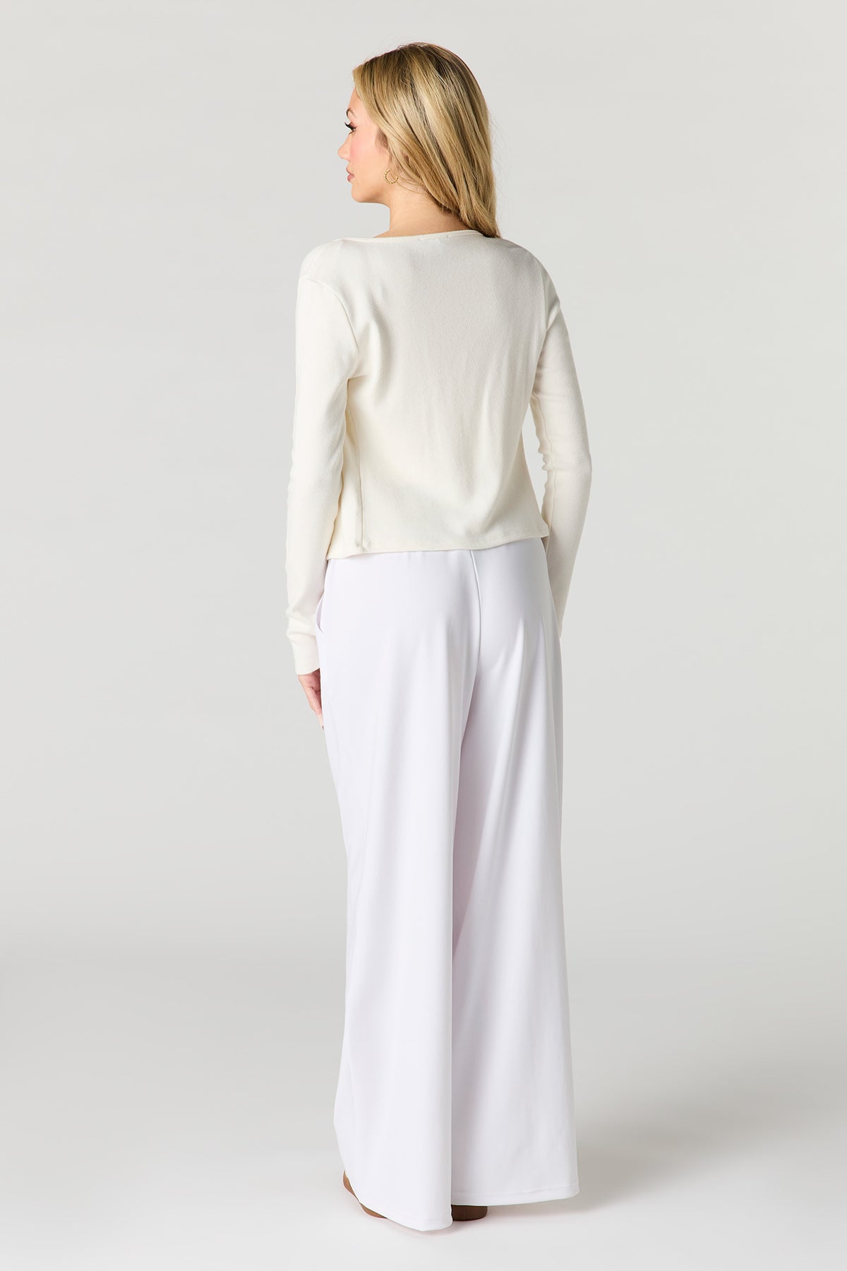 Alt View 3. Drawstring Wide Leg Dress Pant - White