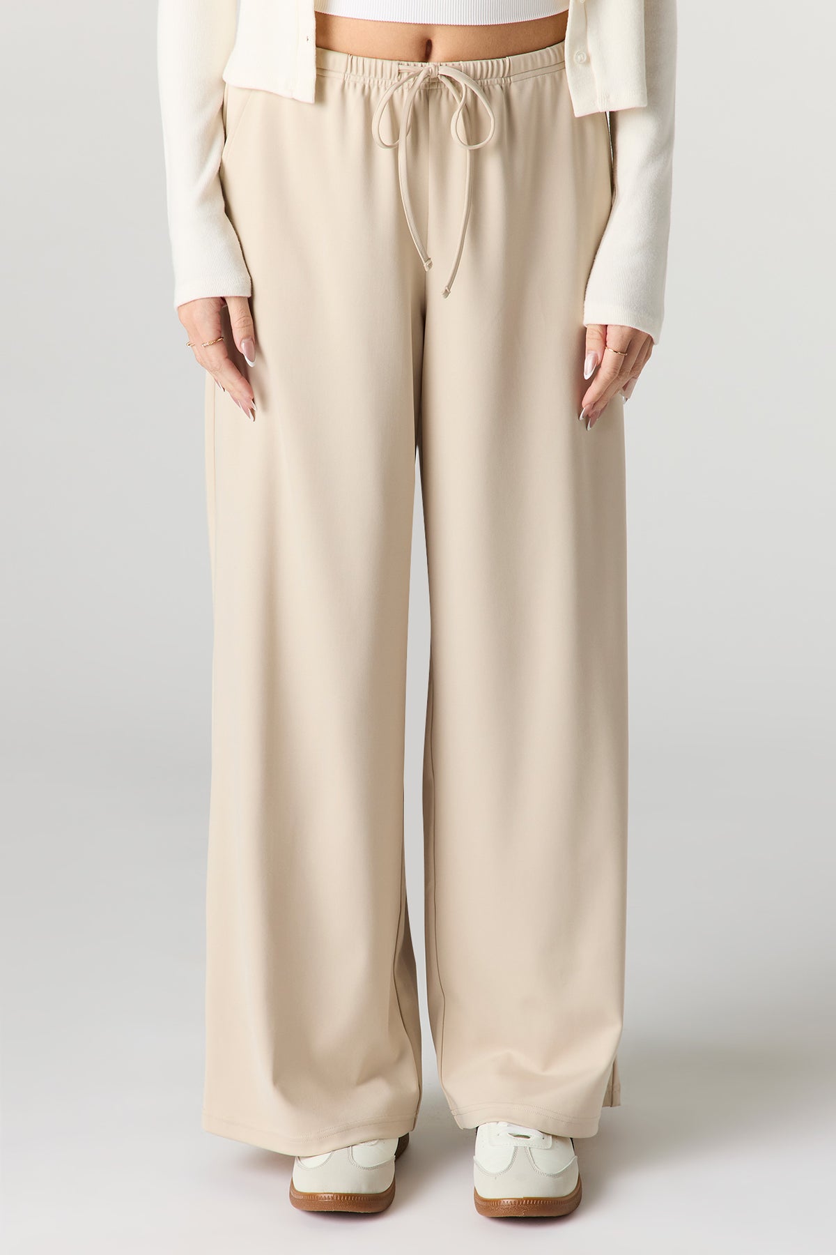 Alt View 2. Drawstring Wide Leg Dress Pant - Tan