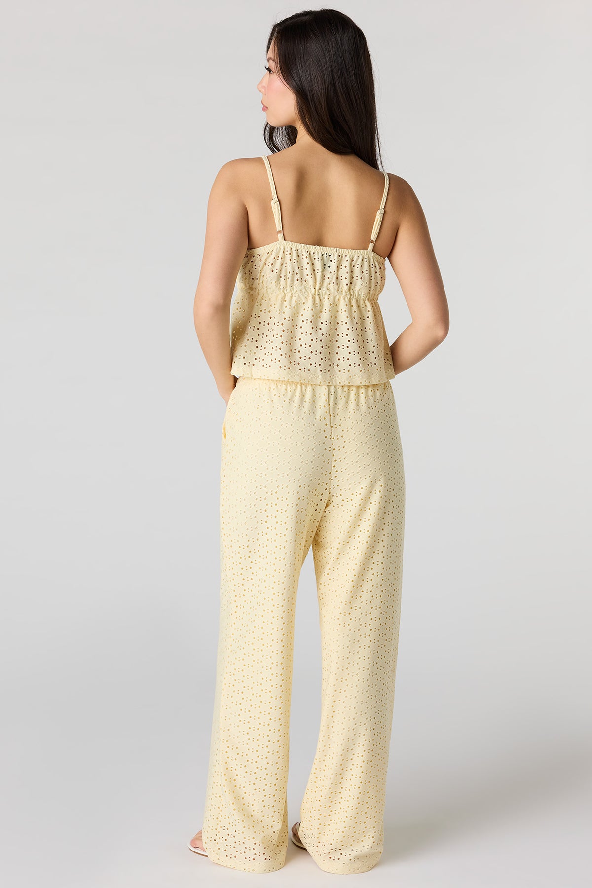 Alt View 3. Eyelet Relaxed Pant - Yellow