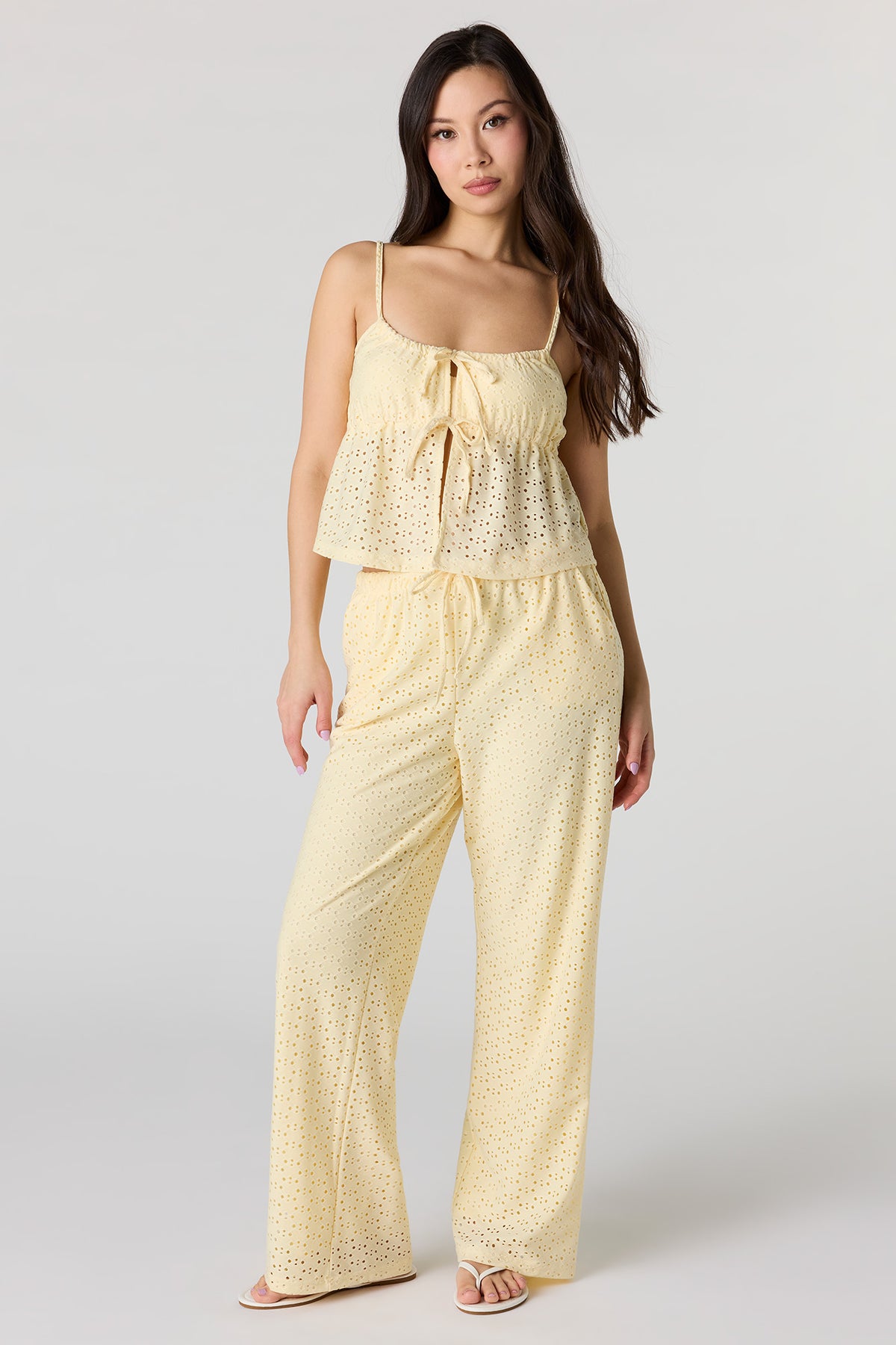 Alt View 4. Eyelet Relaxed Pant - Yellow