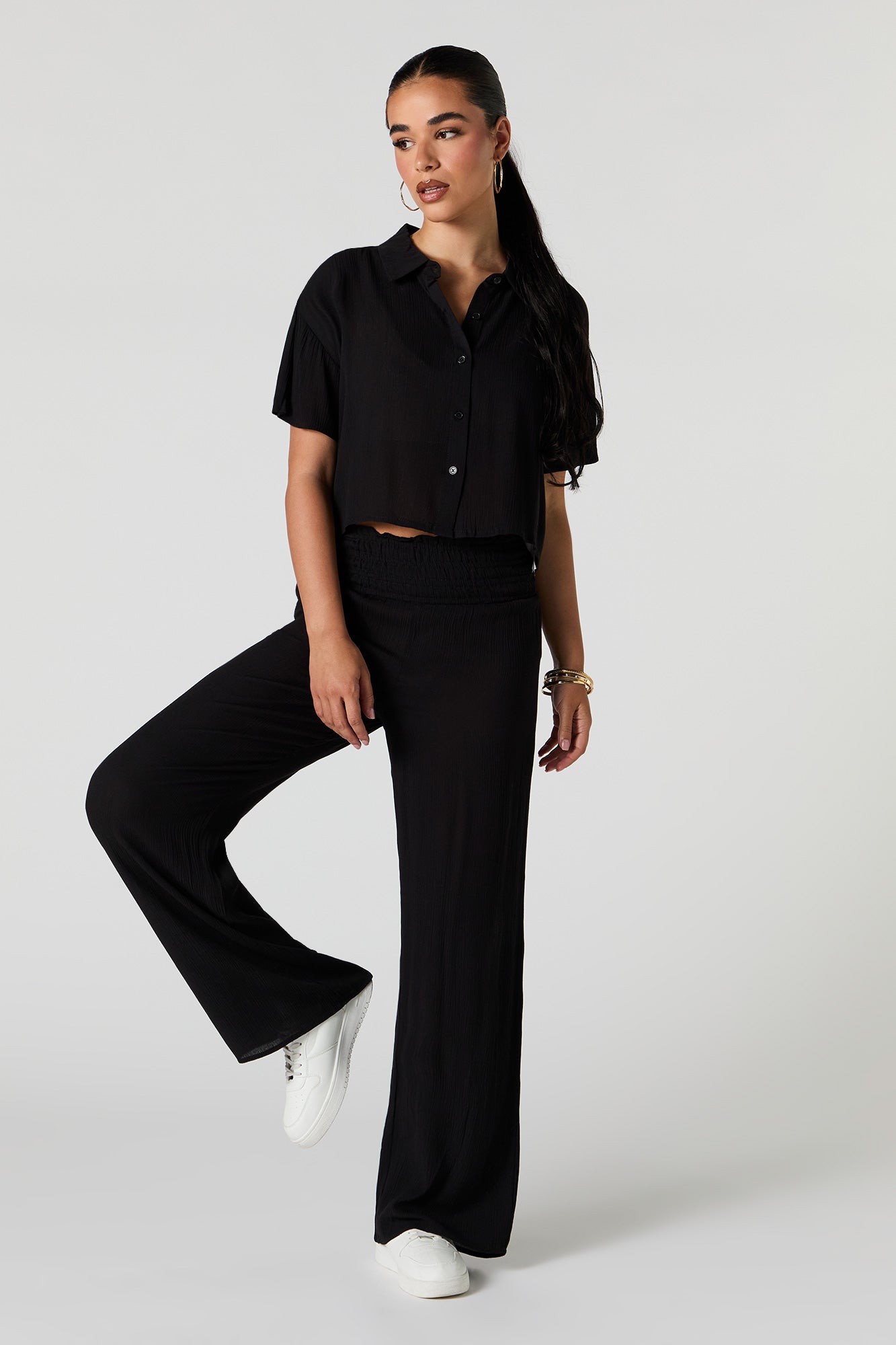 Textured Wide Leg Pant