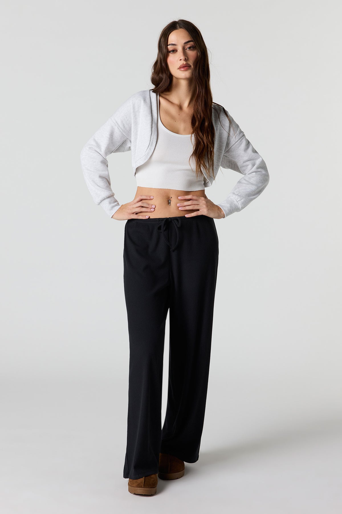 Pantalon à jambe large côtelé doux avec taille coulissante