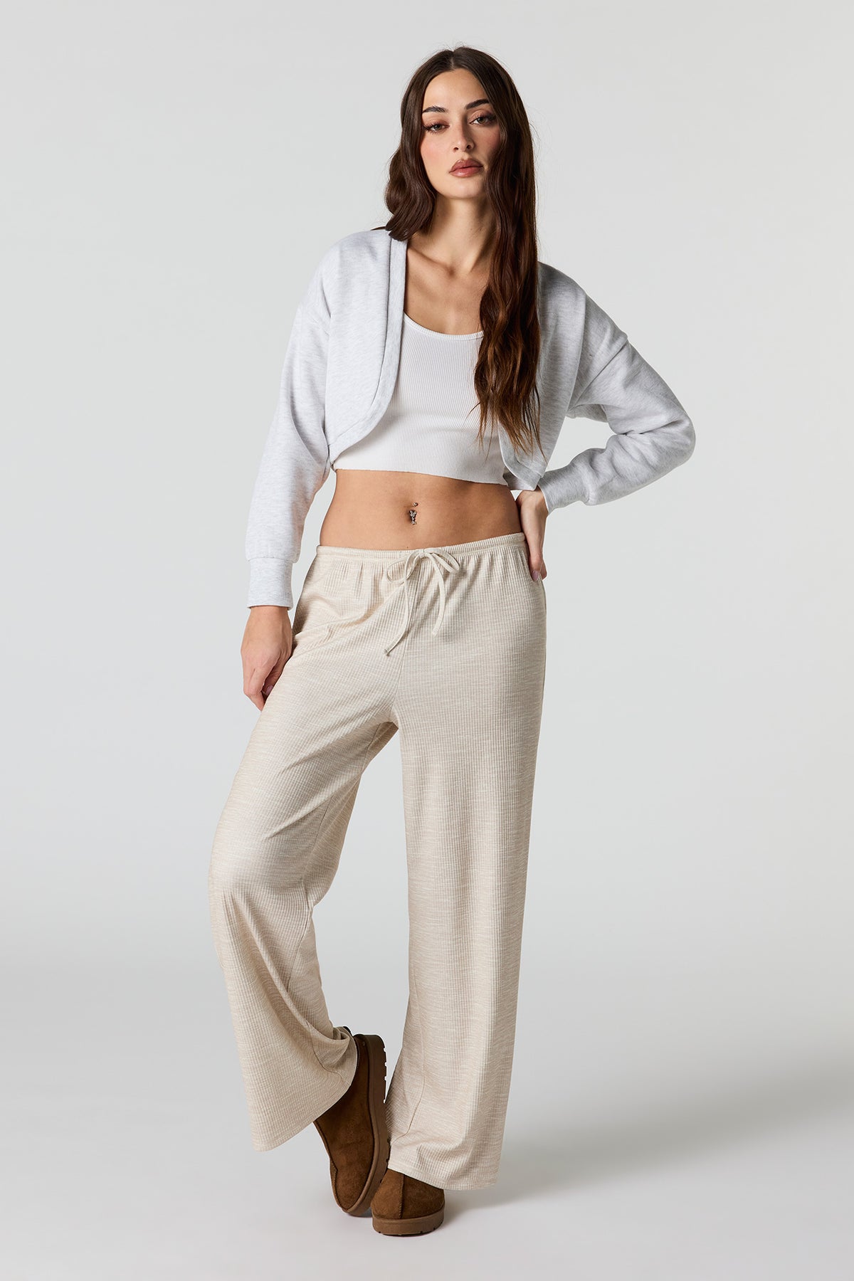 Pantalon à jambe large côtelé doux avec taille coulissante