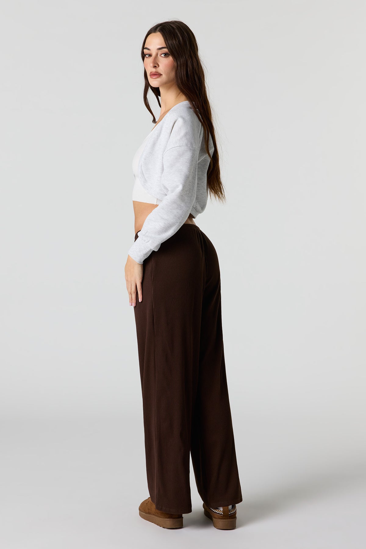 Vue alternative 3. Pantalon à jambe large côtelé doux avec taille coulissante