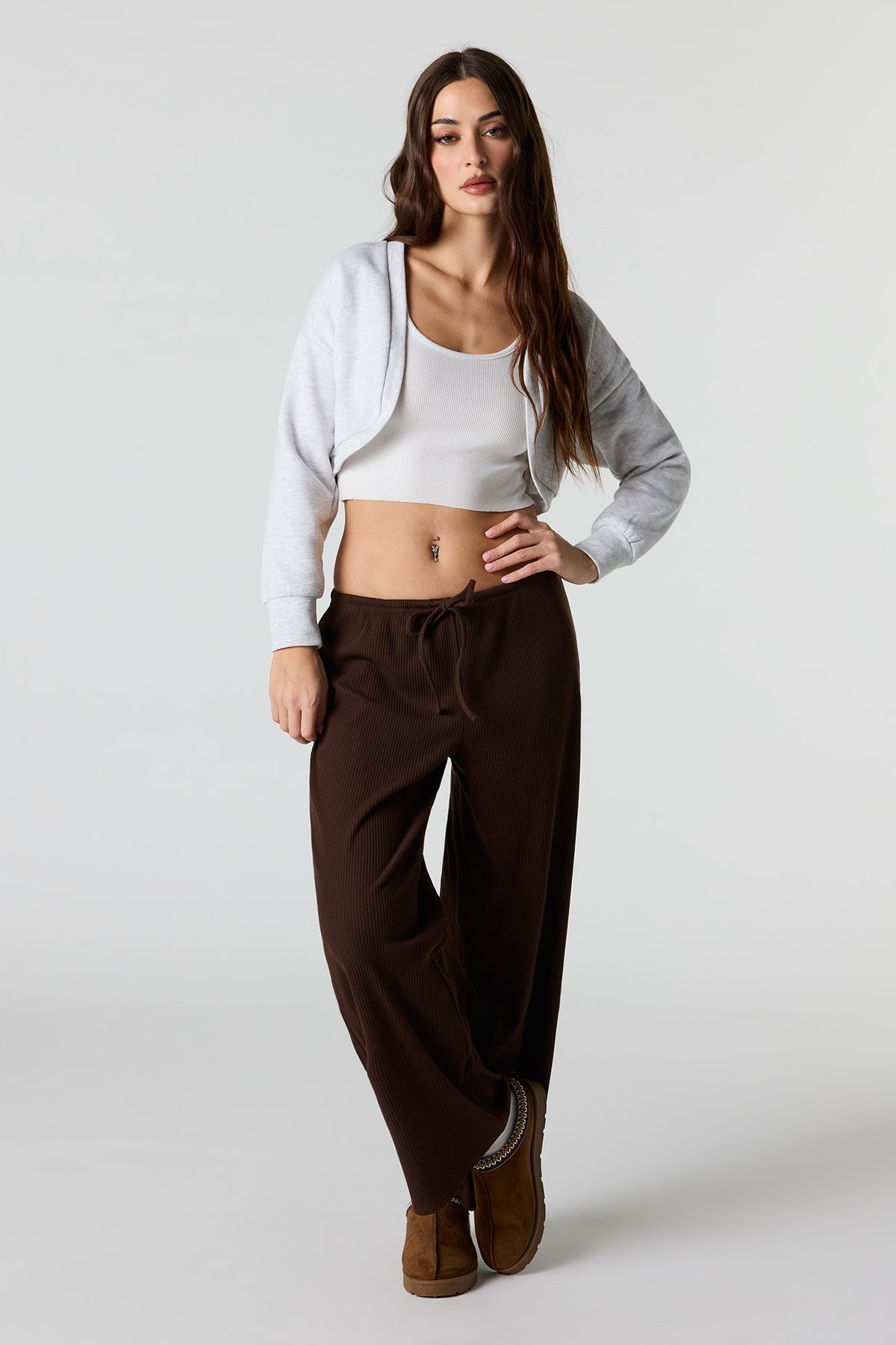 Pantalon à jambe large côtelé doux avec taille coulissante