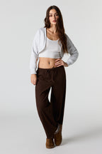 Pantalon à jambe large côtelé doux avec taille coulissante