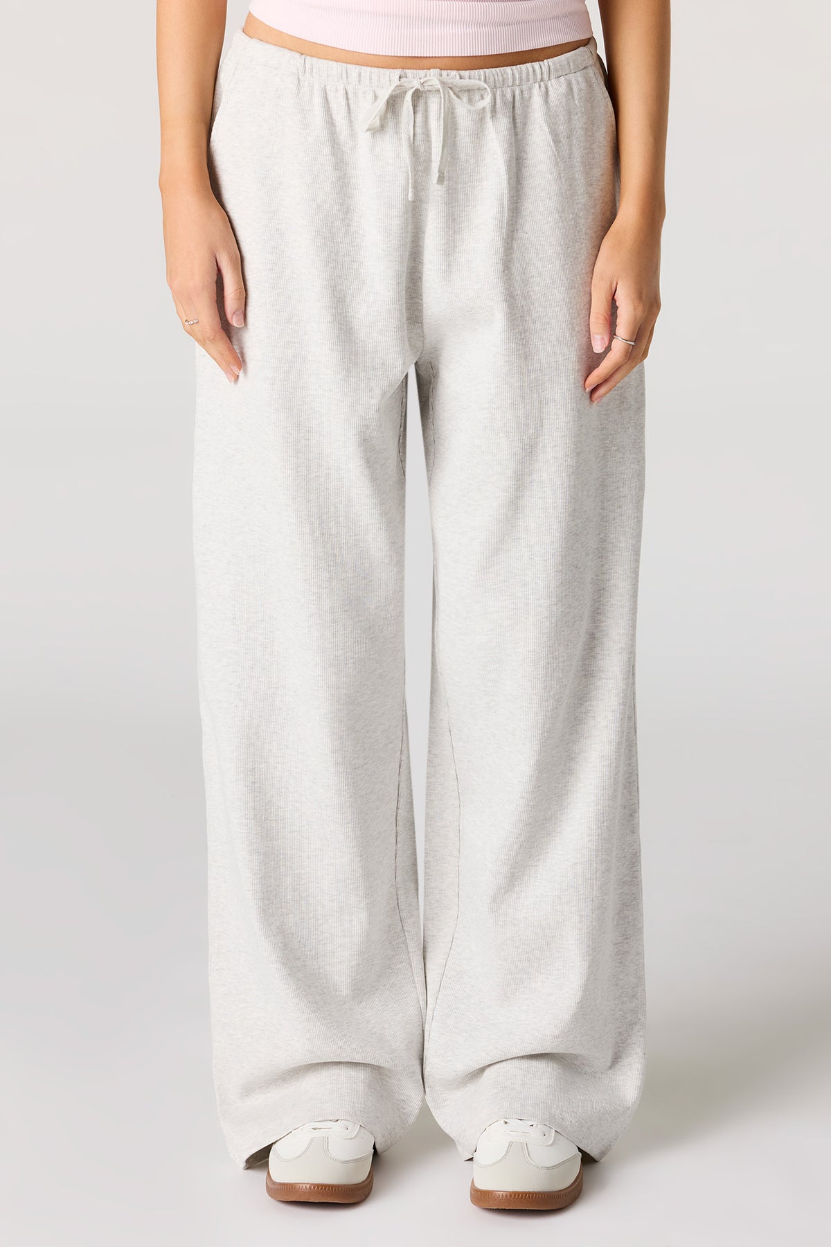 Alt View 2. Ribbed Wide Leg Pant - Light Grey