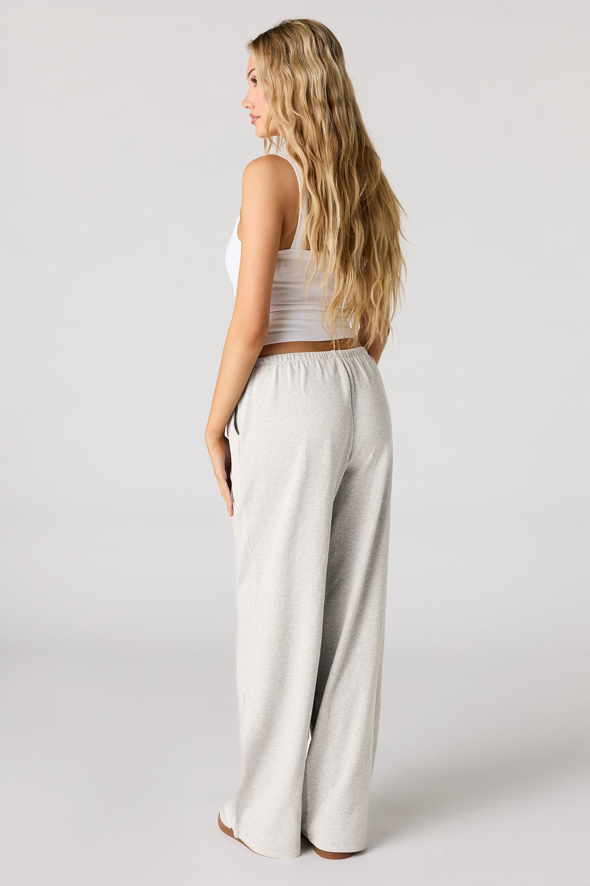 Alt View 3. Ribbed Wide Leg Pant - Light Grey