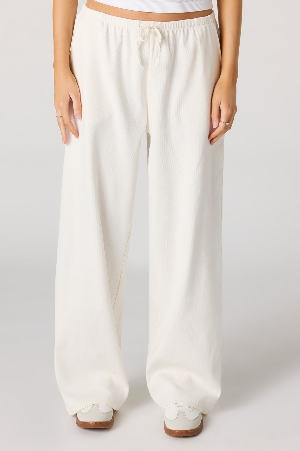 Alt View 2. Ribbed Wide Leg Pant - White