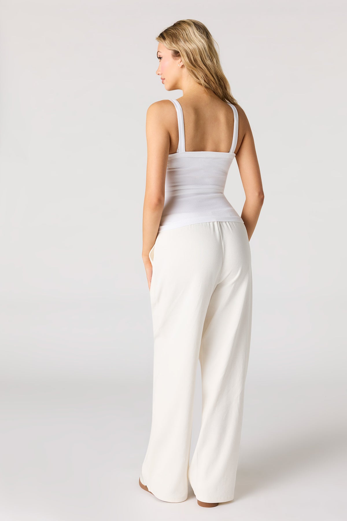 Alt View 3. Ribbed Wide Leg Pant - White