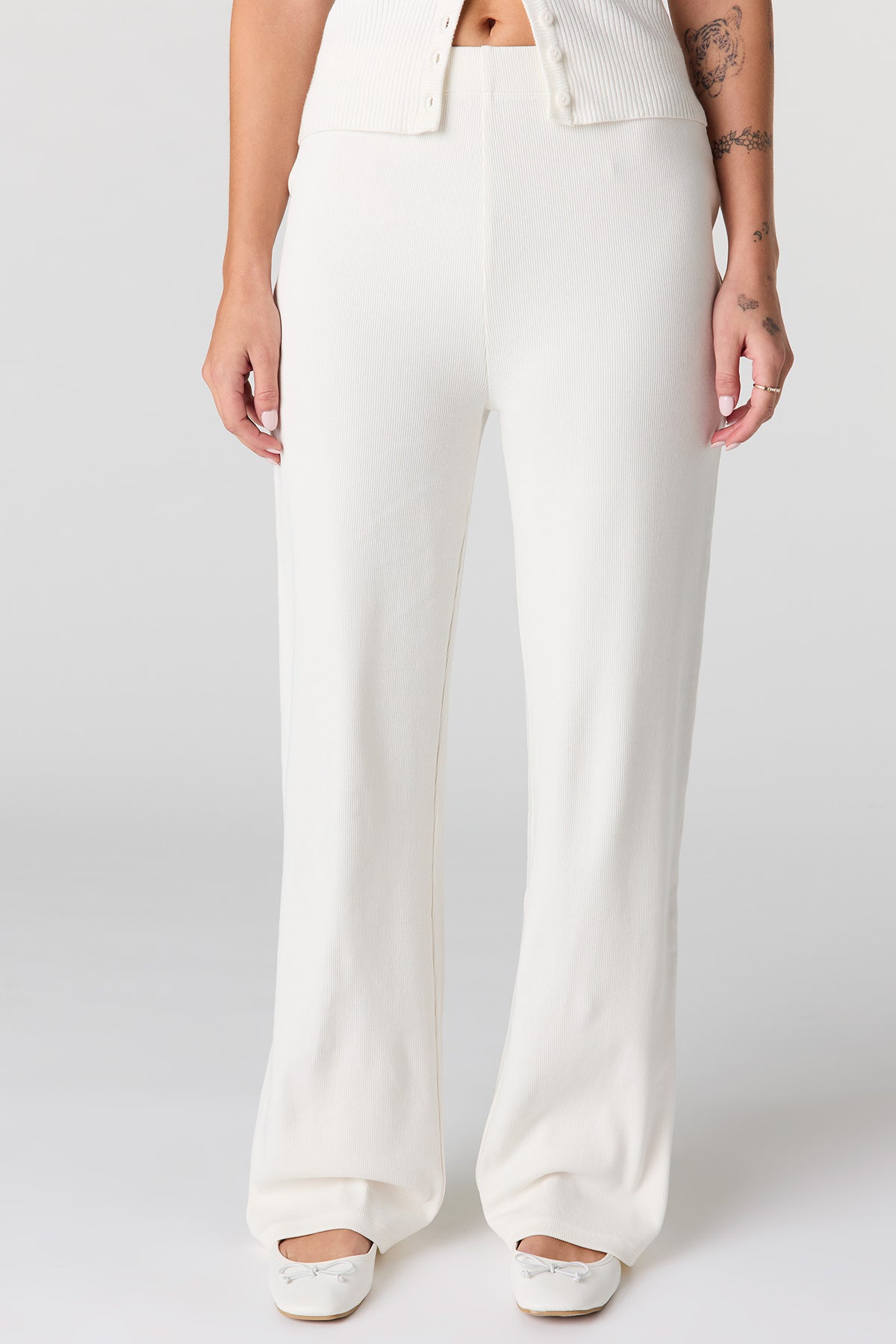 Alt View 2. Ribbed Straight Leg Pant - White