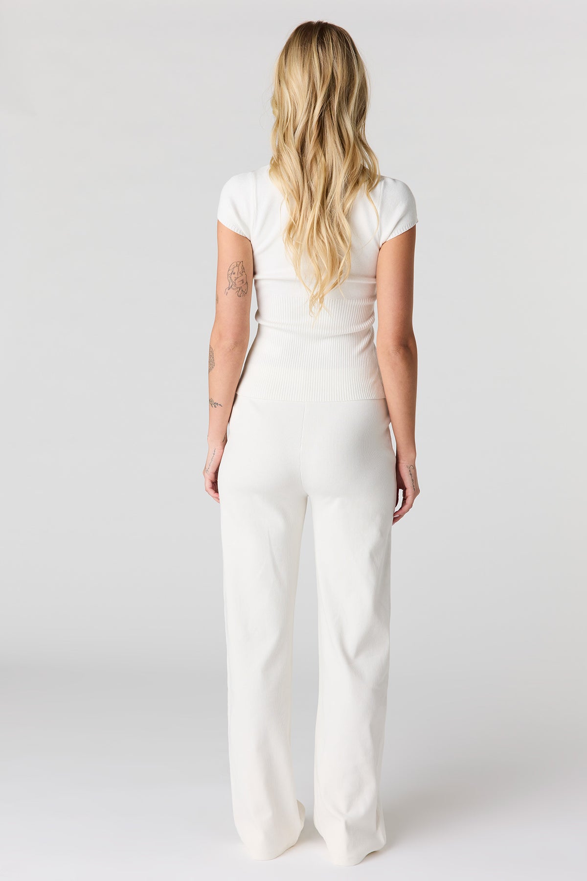 Alt View 3. Ribbed Straight Leg Pant - White