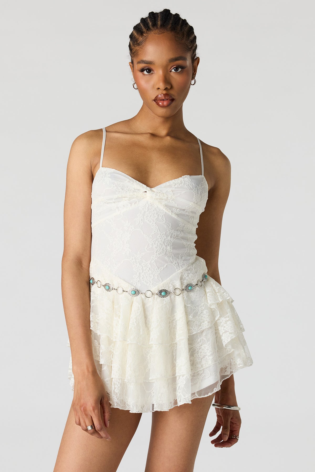 Tiered Lace Romper - White