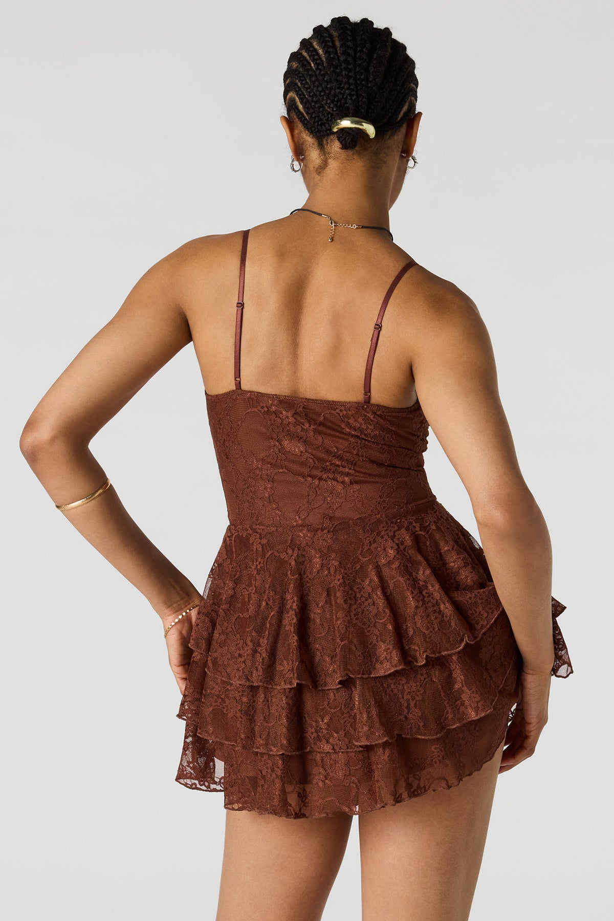 Alt View 2. Tiered Lace Romper - Brown