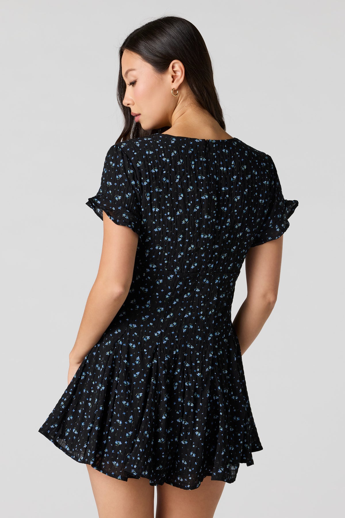 Alt View 2. Textured Floral Tie-Front Romper - Black
