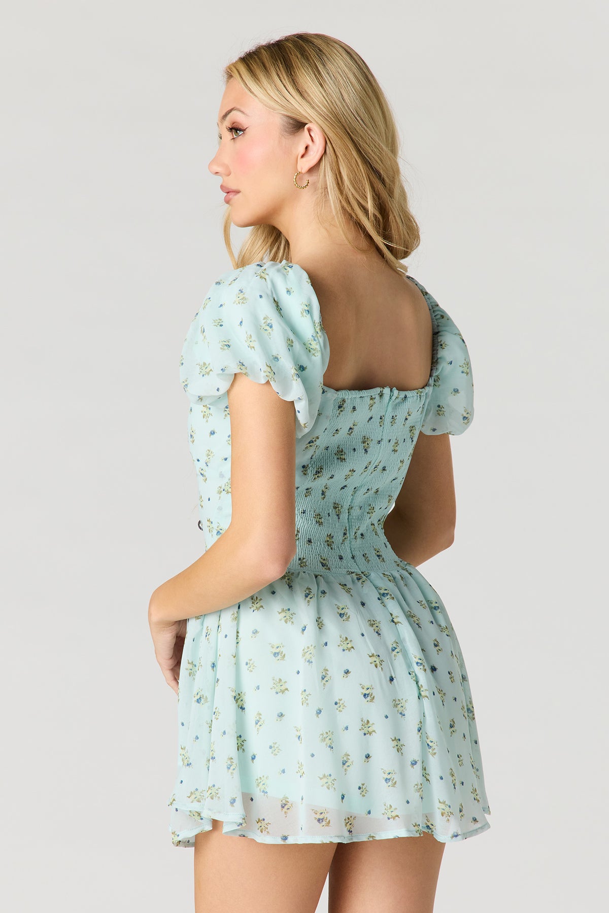 Alt View 2. Floral Ditsy Print Chiffon Romper - Blue