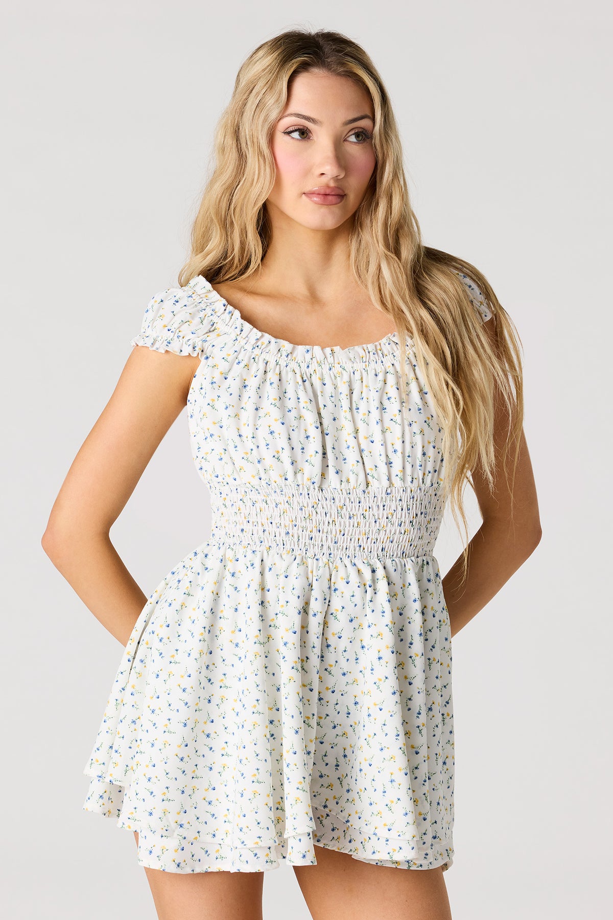 Combi-short smocké imprimé en crêpe