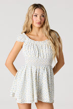 Combi-short smocké imprimé en crêpe