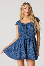 Combi-short smocké imprimé en crêpe