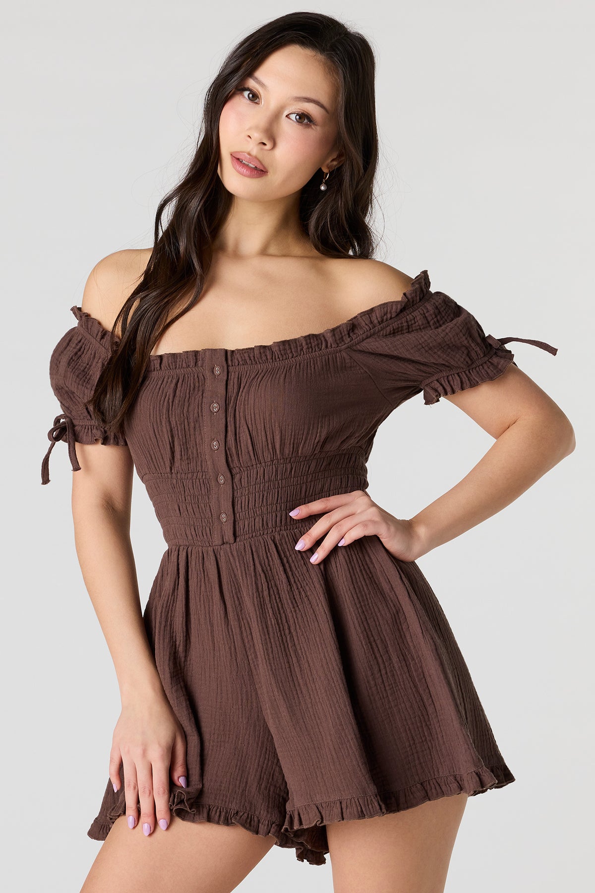 Combi-short texturé à épaules dénudées
