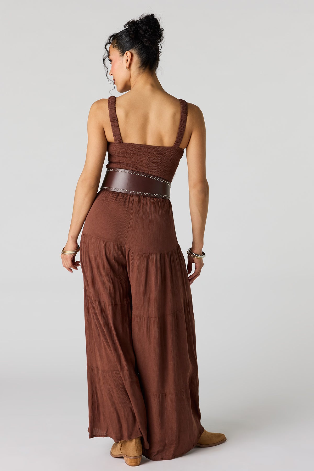 Alt View 3. Textured Wide Leg Jumpsuit - Brown