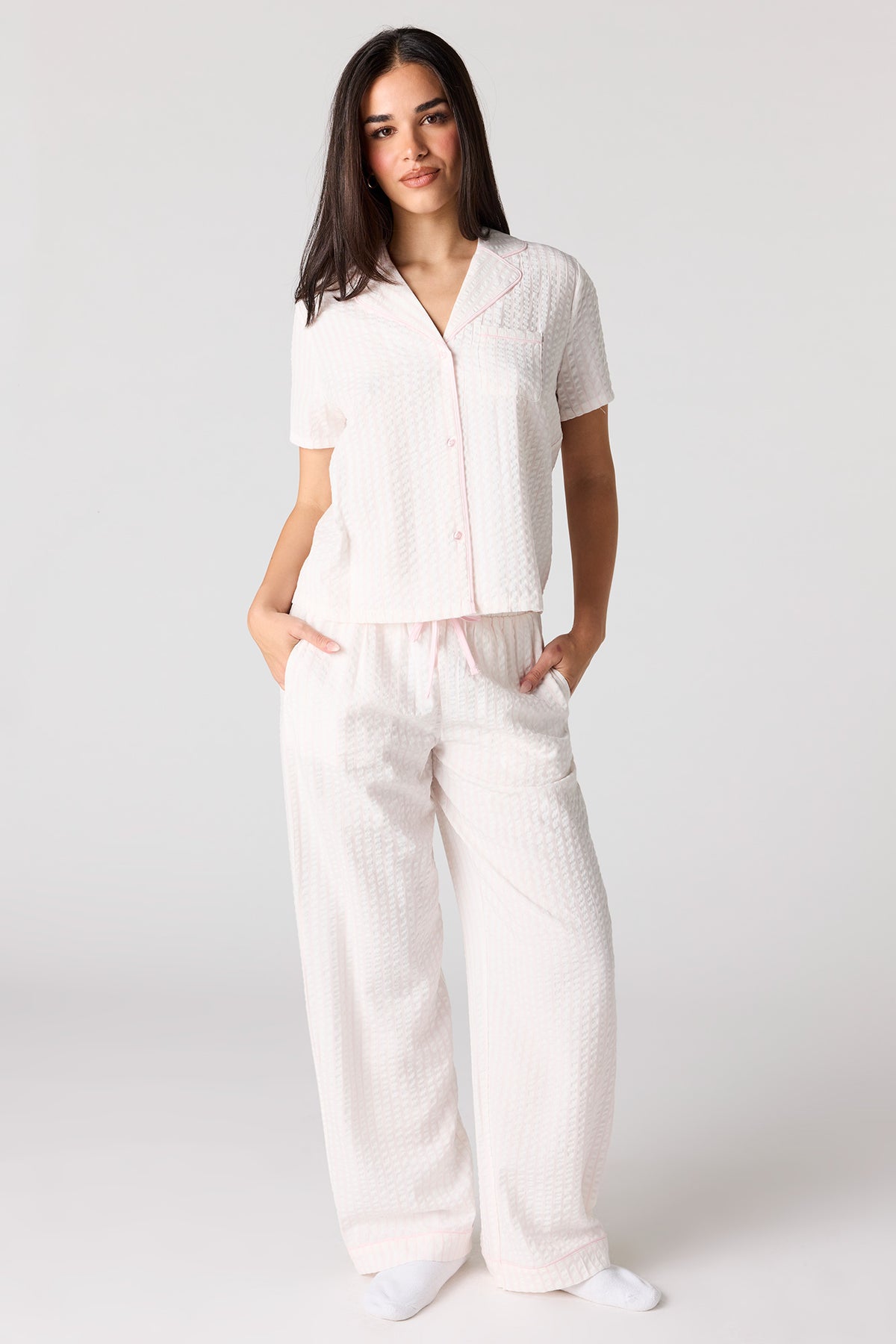 Alt View 4. Striped Button-Up Top & Pant Pajama Set - Pink