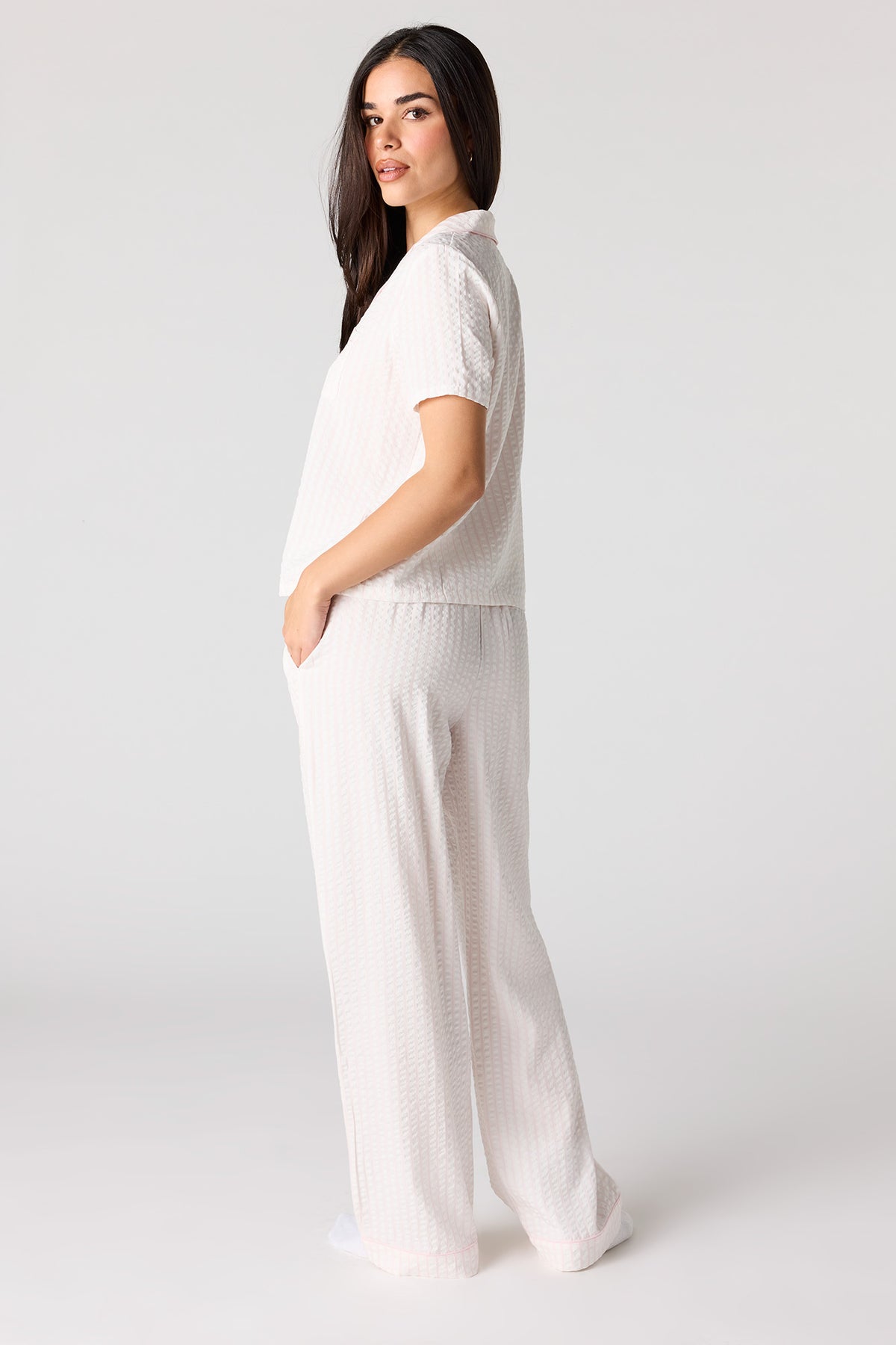 Alt View 5. Striped Button-Up Top & Pant Pajama Set - Pink