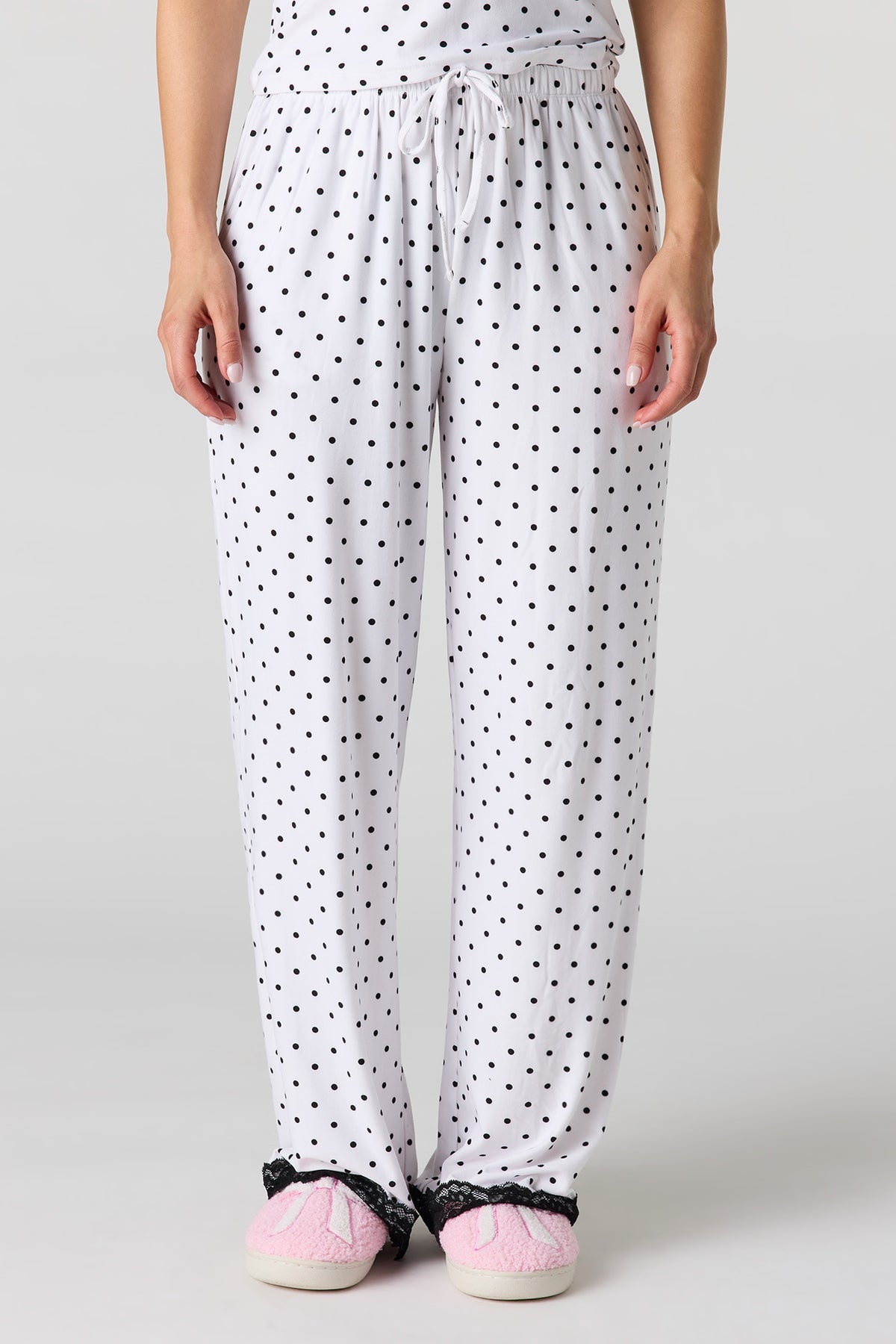 Alt View 3. Printed Lace Trim Tank & Pant & Headband Pajama Set - White