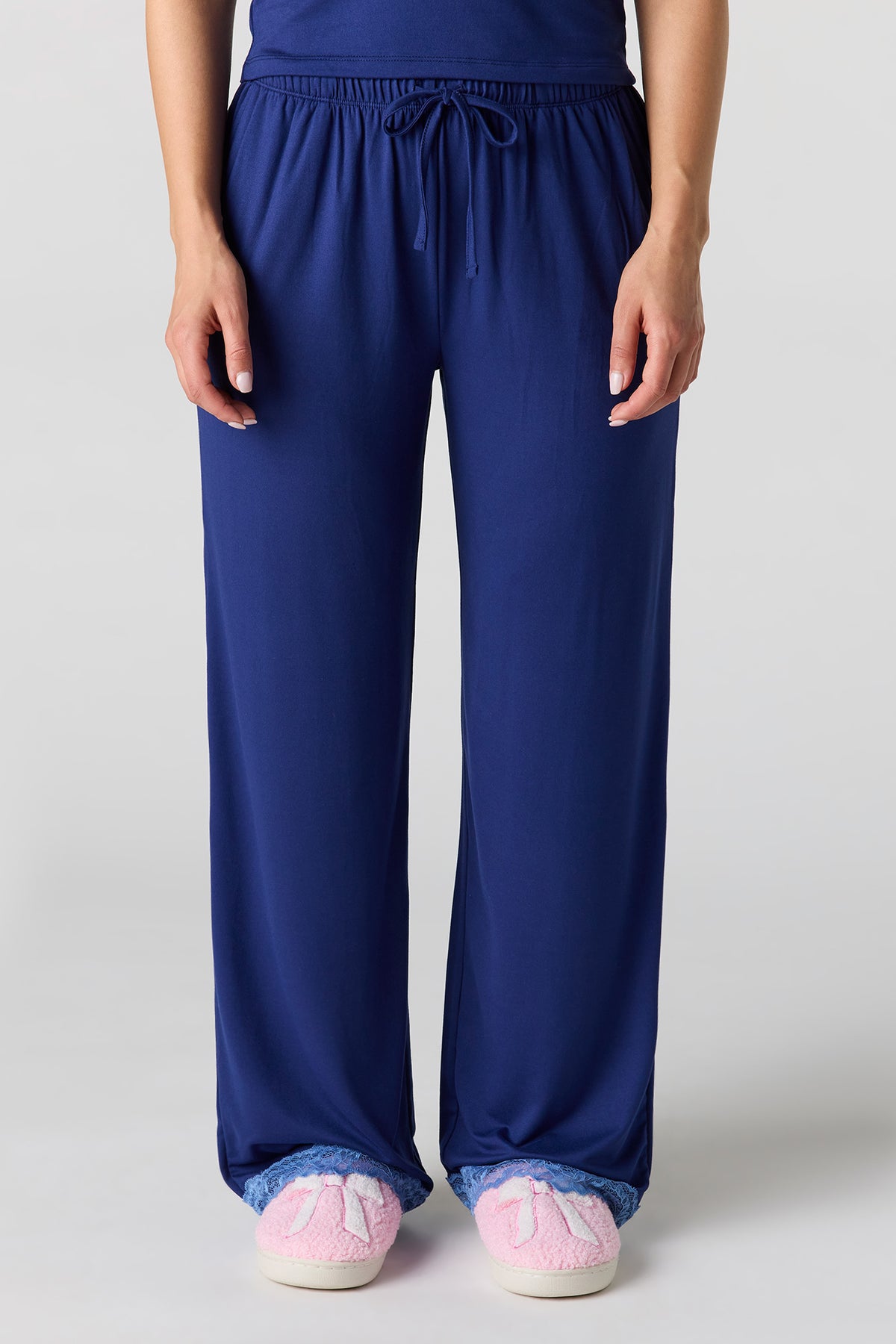 Alt View 3. Printed Lace Trim Tank & Pant & Headband Pajama Set - Dark Blue
