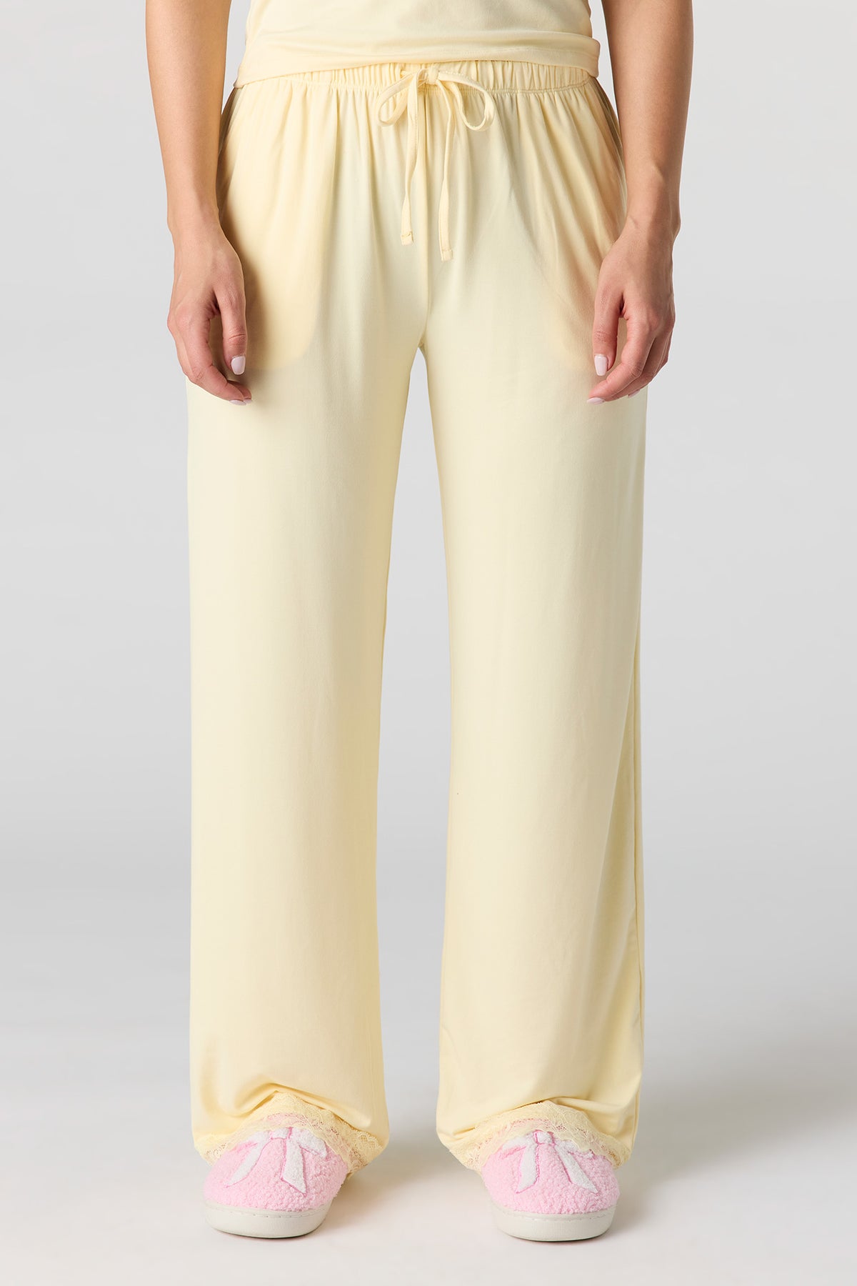 Alt View 3. Printed Lace Trim Tank & Pant & Headband Pajama Set - Pale Yellow