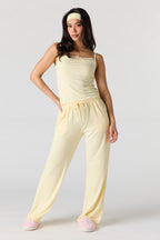 Printed Lace Trim Tank & Pant & Headband Pajama Set