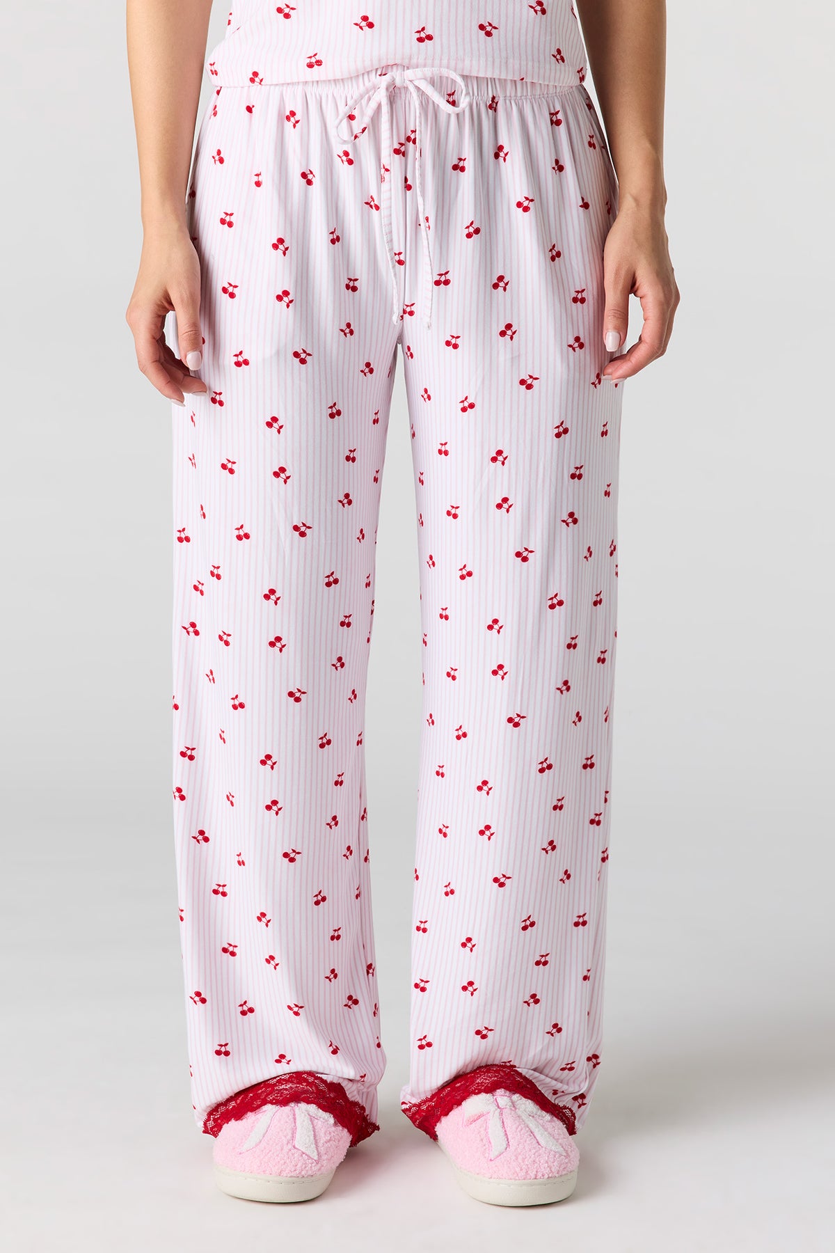 Alt View 3. Printed Lace Trim Tank & Pant & Headband Pajama Set - Pink