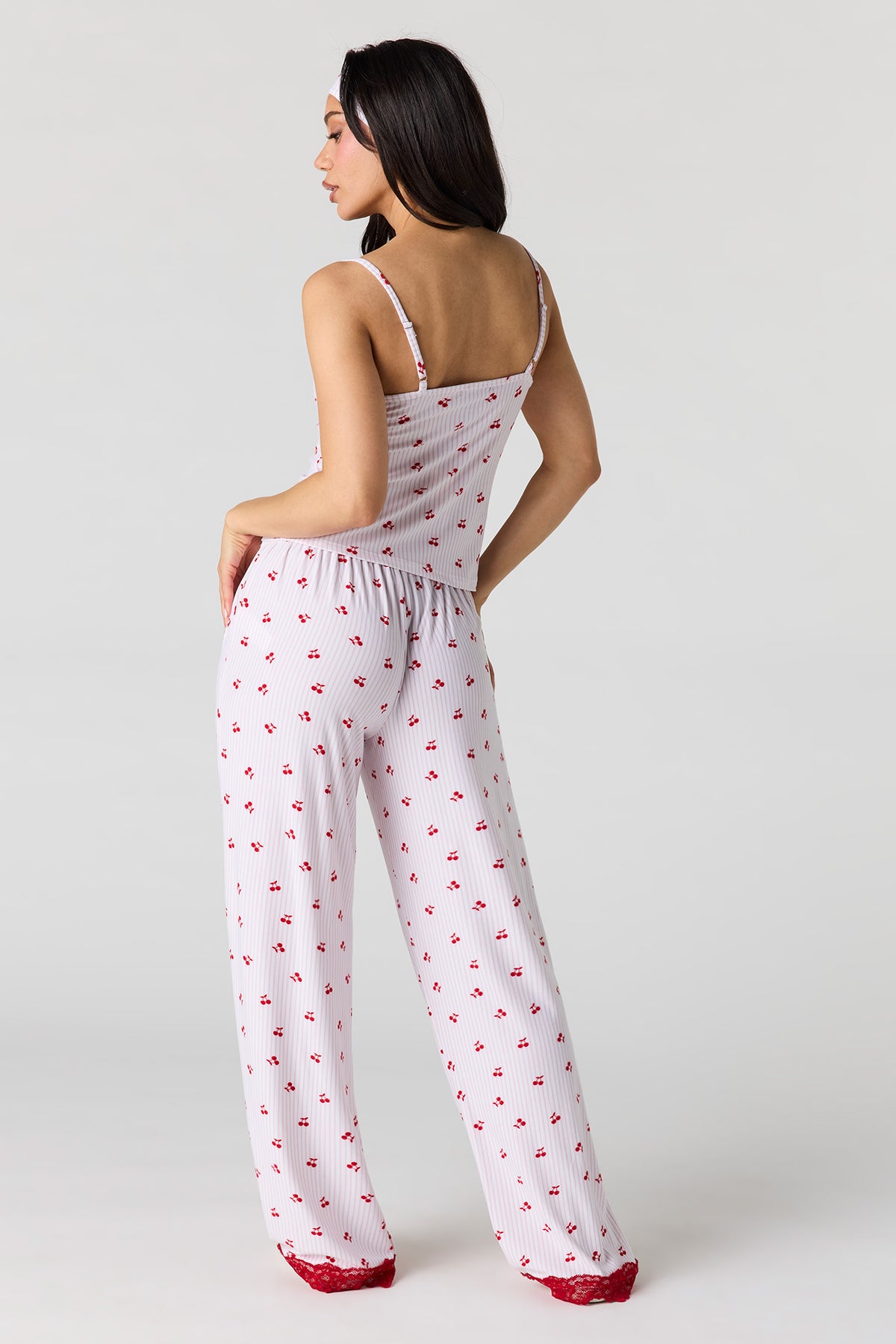 Alt View 4. Printed Lace Trim Tank & Pant & Headband Pajama Set - Pink