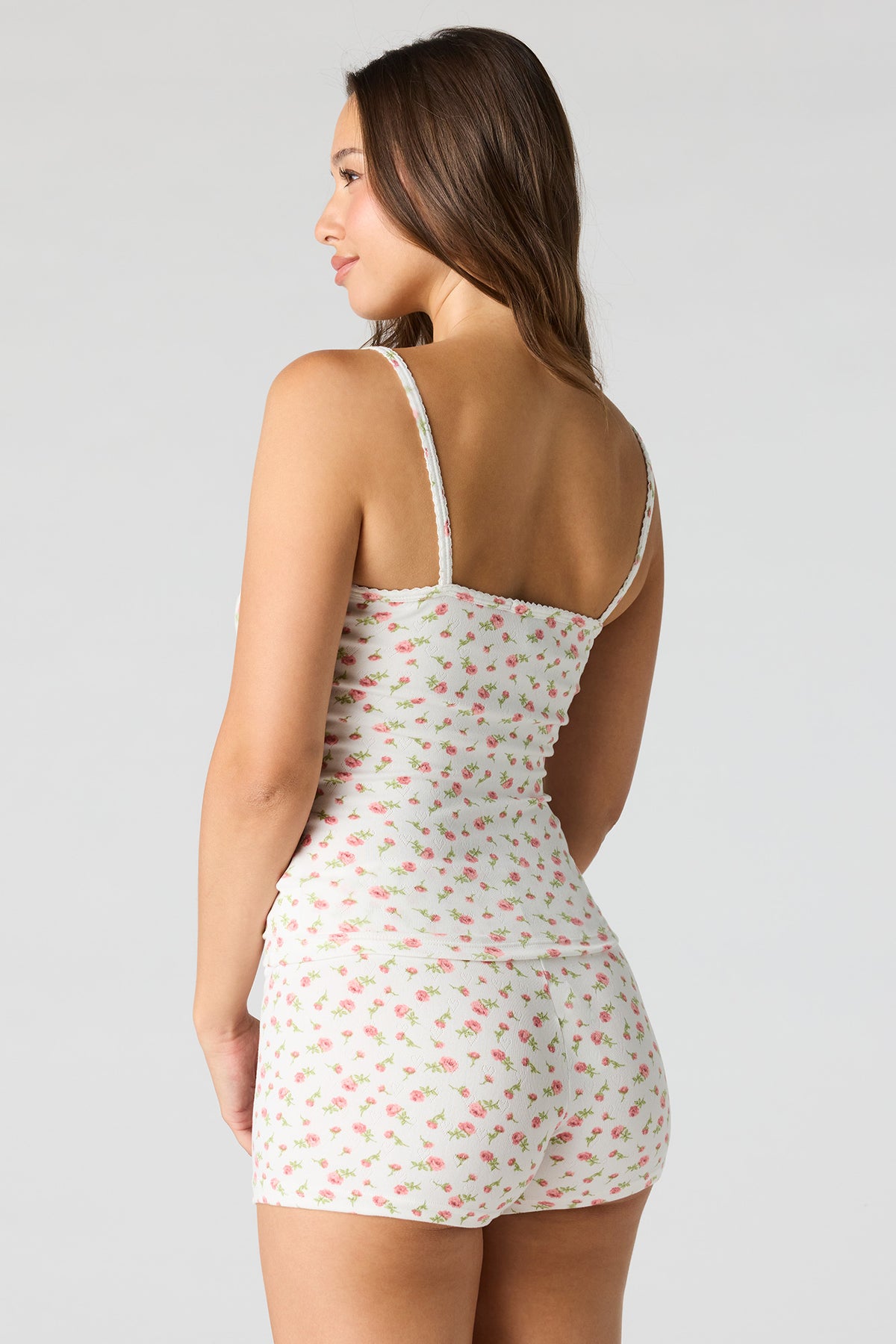 Alt View 2. Pointelle Printed Tank & Short Pajama Set - Rose