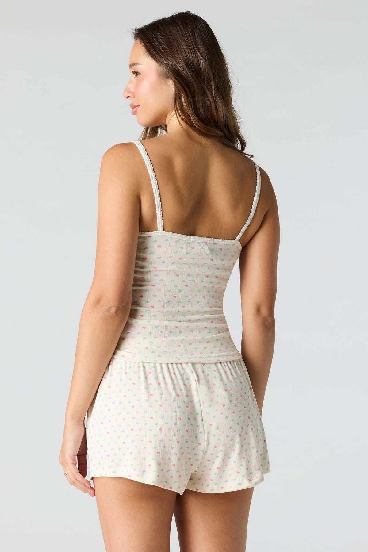 Alt View 2. Pointelle Printed Tank & Short Pajama Set - White