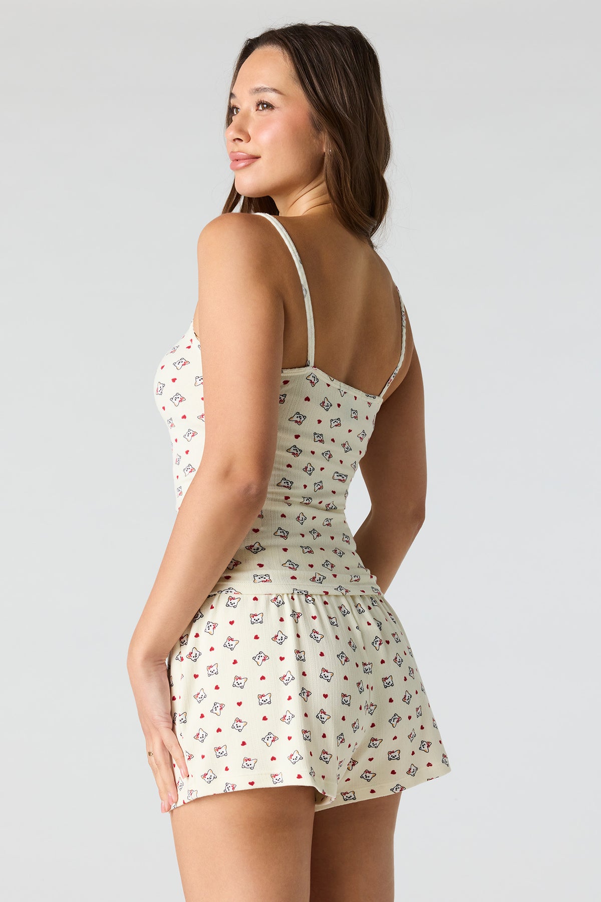 Alt View 2. Pointelle Printed Tank & Short Pajama Set - Cream