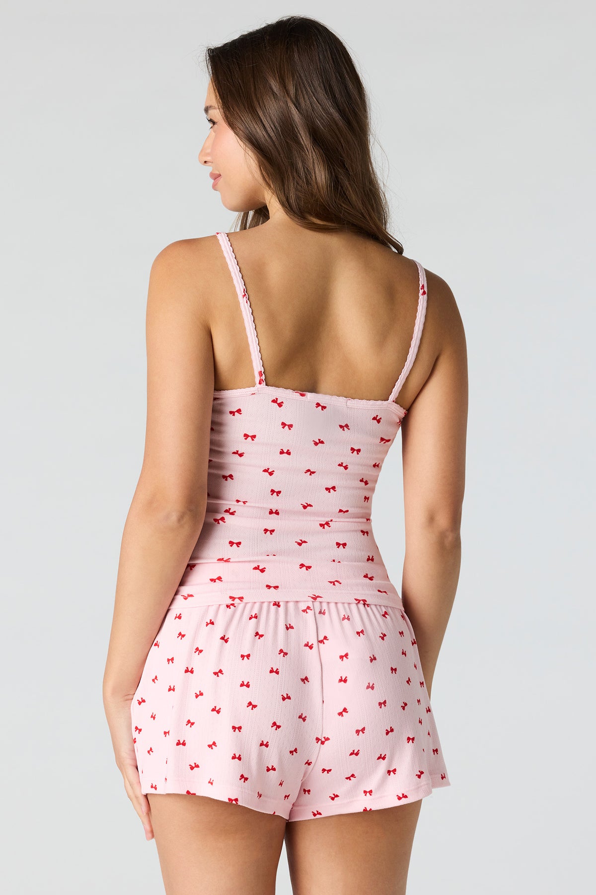 Alt View 2. Pointelle Printed Tank & Short Pajama Set - Pink