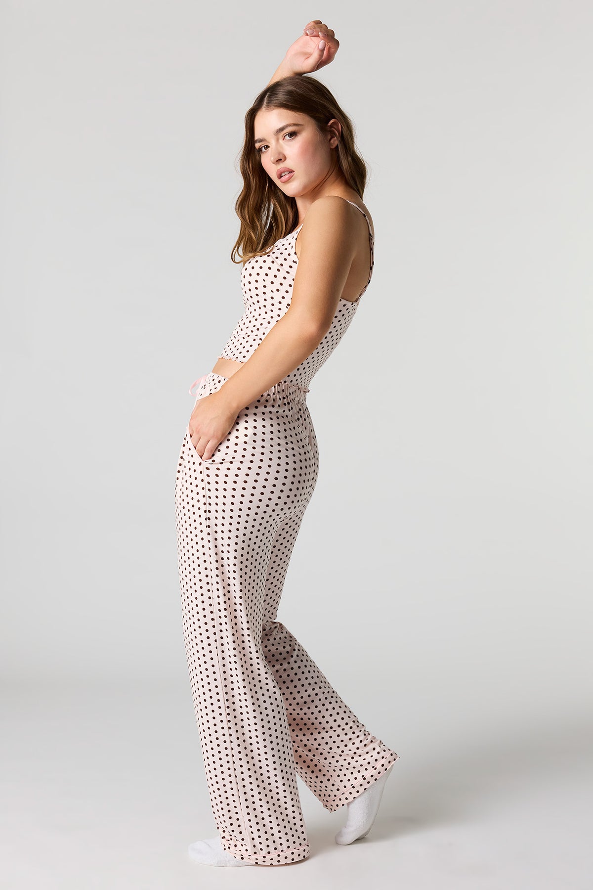 Alt View 4. Lace V-Neck Tank & Pant Pajama Set - Pink
