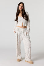 Ribbed Printed Long Sleeve Top & Pant Pajama Set