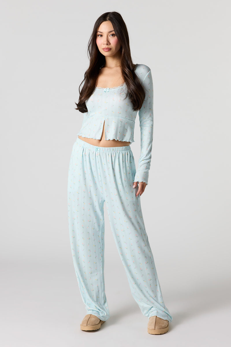 Ensemble pyjama avec haut côtelé imprimé à manches longues et pantalon