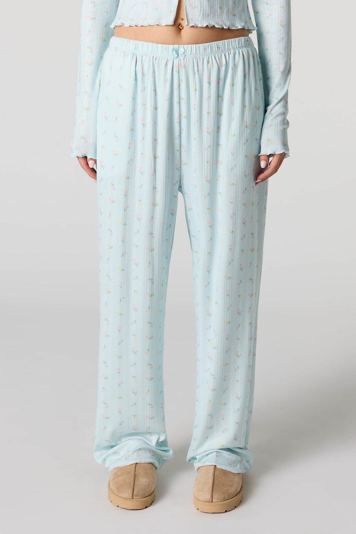 Alt View 3. Ribbed Printed Long Sleeve Top & Pant Pajama Set - Baby Blue