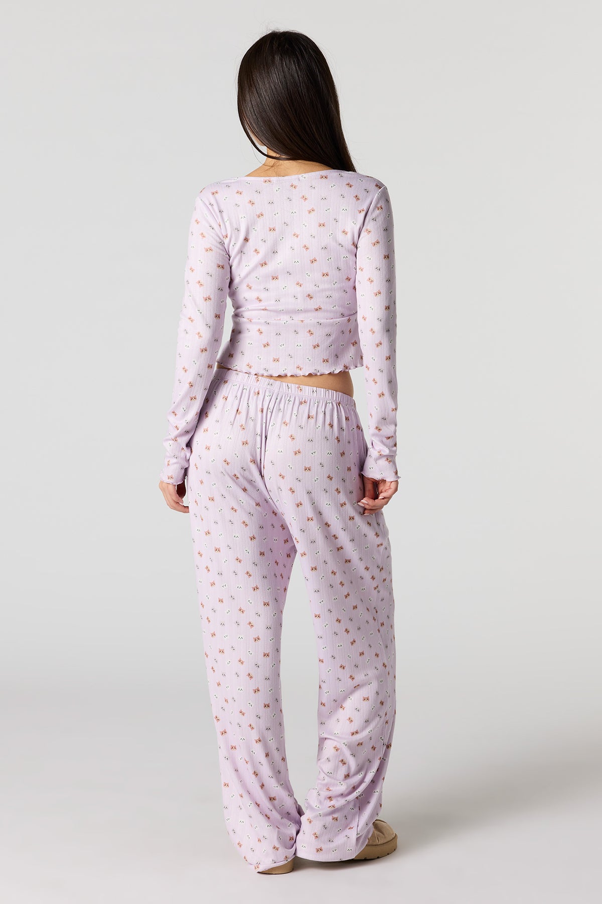 Vue alternative 4. Ensemble pyjama avec haut côtelé imprimé à manches longues et pantalon